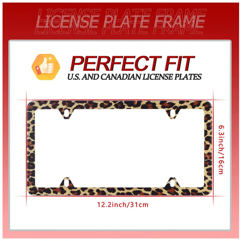 Leopard Print License Plate Frame Stainless Steel Dope Car Holder With Screws For Men And Women Cheetah Pattern Auto Part Decor 4 Hole License Plate Mount