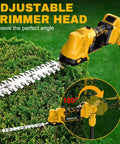 Pro Grade Cordless Pole Hedge Trimmer And Electric Grass Shear Kit For Backyard Bosses with adjustable trimmer head on hedges.