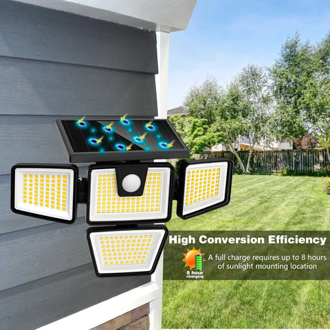 Beast Bright Outdoor Solar Motion Sensor Lights 2 Pack Three Heads Adjustable Flood Light with 270 Degree Wide Illumination