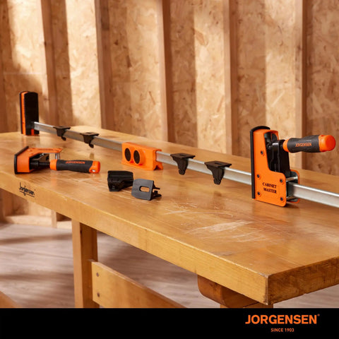 Parallel Clamp Extender For Cabinet Master Clamps, Beefy Aluminum Connector, 2200 Lb Capacity on wooden workbench