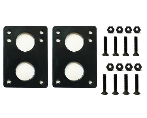 12mm Longboard And Skateboard Riser Pads In Black With 1.5 Inch Hardware Screws Includes Two Riser Pads And Eight Screws Soft Rubber Cushioned Spacers For Smoother Ride And Better Clearance