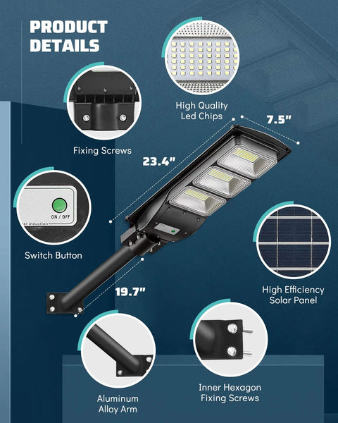 Product details of Ultra Bright Solar Street Light For Outdoor Security With Dusk To Dawn Auto On Motion Sensor IP65 Waterproof