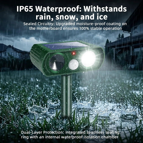 Solar Ultrasonic Animal Repellent 4 Pack With Motion Sensor And Flashlight IP65 Waterproof Outdoor Yard Deterrents, green ABS plastic
