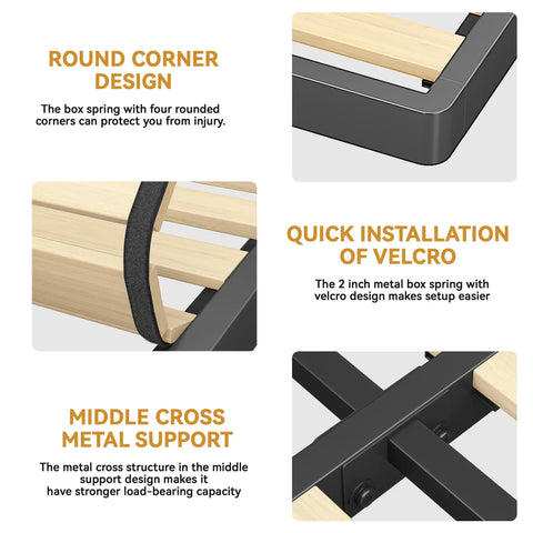 Detailed view of Heavy Duty 2 Inch Queen Box Spring With Rounded Corners And Ironclad Steel Base featuring premium wood slats.