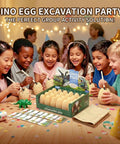 Children enjoying 24 Dino Eggs Dig Kit For Kids With Magnifier And Excavation Tools, STEM Dino Egg Discovery Set at a party.