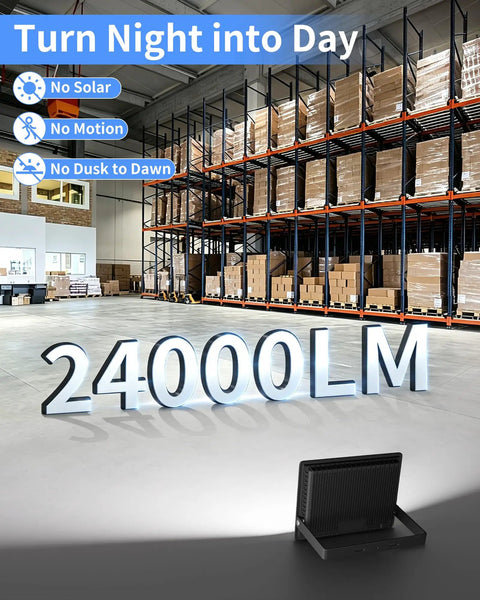 Heavy Duty Plug In LED Flood Light Delivering Hella Bright 24000 Lumens With Rugged IP66 Weatherproof Design For Backyard And Garage Illumination Featuring Top Tier 200 Watt Diodes Emitting Crisp 5000K Daylight White 120 Angle Beams