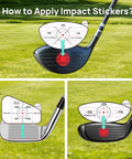 Impact Tape For Golf Clubface, High Resolution Swing Analysis Stickers For Irons, Woods, And Fairways shown in use on clubs