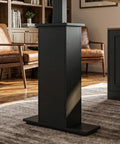 Cool L Shaped Electric Standing Desk With Brown And Black Finish, 55 Inch Big Top, Right Side Cabinet Return, Three Drawers For Storage, Height Adjustable Motorized Table For Home Office Setup - close-up of black motorized lift base.