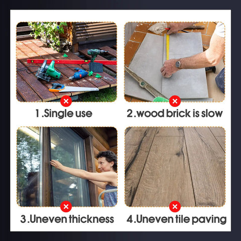 Common issues in DIY projects like single use tools, slow wood brick leveling, uneven thickness, and tile paving challenges.