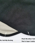 Close-up of black waterproof front seat cover protector showing plush microfiner fabric and quality anti-slip backing.