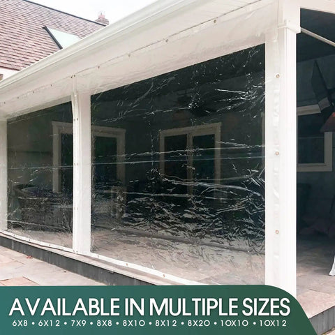 Clear PVC Tarp Cover Heavy Duty 20 Mil Tarpaulin with Rustproof Brass Grommets on porch, Built to Last for Outdoor Use