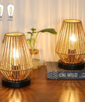 Cozy Boho Rattan Table Lamps Set Of 2 With Touch Control 3 Way Dimmable Nightstand Lamps on wooden table with books