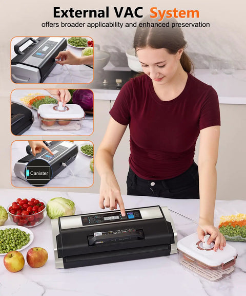 Person using Beast 95KPa Vacuum Sealer Machine For Home Cooks And Pros, Fully Automatic With 10-in-1 System on countertop