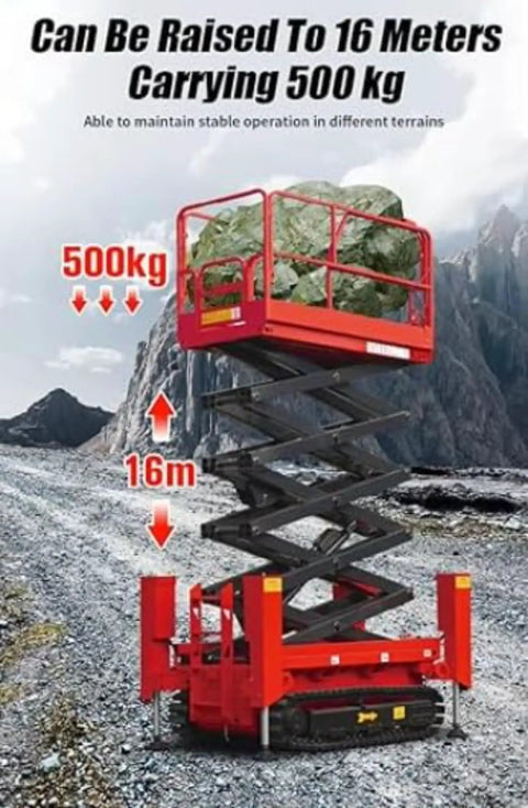 Hardcore Mobile Scissor Lift Platform Slick Hydraulic Personnel Lifting Rig Built Tough for Warehouse Ops and Construction Sites, 16m height.