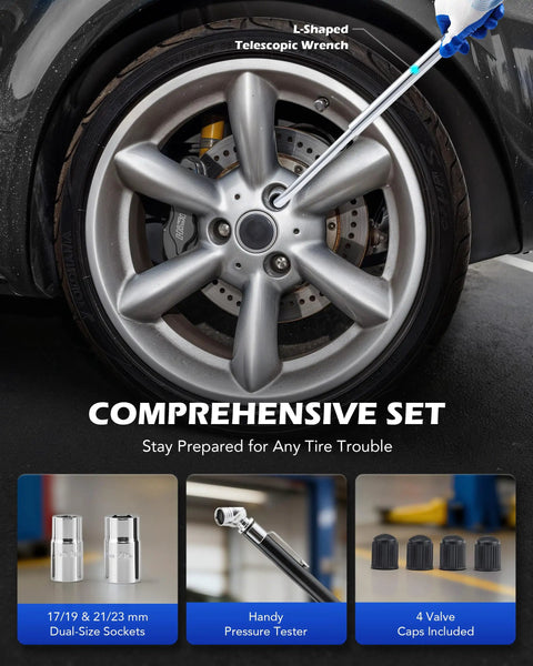 Orion Motor Tech 2 Ton Scissor Jack 15 Pc Kit 4409 Lb Capacity Heavy Duty Portable Car Tire Changing Tool With Thickened Base For Sedans Suv And Mpv Effortless Lift And Stability On The Road with L-shaped telescopic wrench