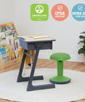 Sitwell Wobble Stool With Cushion Adjustable Height Active Seating For Movement Perfect For Class Or Home Grassy Green next to desk