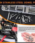 110 Piece Dowel Pin Set In 304 Stainless Steel, 22 Sizes From M2 To M5, Cylindrical Shelf Pins And Rod Fasteners For Mechanical Projects, Manufacturing, And DIY Use. Assorted pins in case and hand