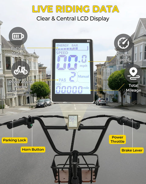 Powerful 1000W Peak Electric Trike For Adults Folding 20-Inch Three-Wheel E-Trike With Step-Through Frame Removable 624Wh Battery Large Basket Black Cruiser Pro For City Streets And Light Trails, LCD display and handlebar controls