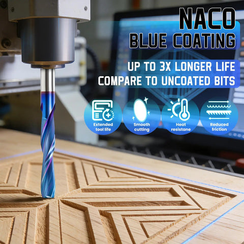 Downcut Router Bit 1/8 Inch Shank, Spiral CNC End Mill Tungsten Carbide, 2 Flute Cutter in use on a CNC machine