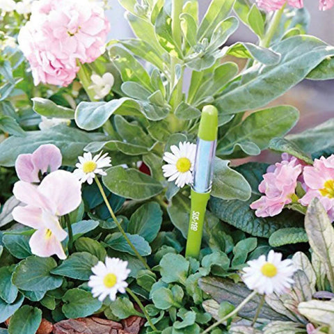 Sustee Aquameter Must Have Leave In Soil Moisture Meter Bundle Of Twelve Refillable Units For Indoor Potted Plants With Continuous Readings Perfect For Small Pots Two Inch Two And A Half Inch And Three Inch, green soil meter in flower pot