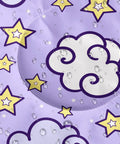 Close-up of unicorn themed kids sleeping bag waterproof shell with cloud and star design