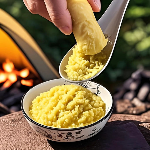 Using Ginger Grater Spoon And Lime Zester With Garlic Press to prepare ginger puree over stove, showcasing its versatility.