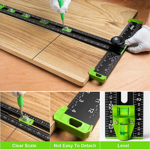 6 In 1 Adjustable T Square With 24 Inch Drilling Positioning Ruler Cabinet Hardware Jig And Marking Gauge Tools in use on wood