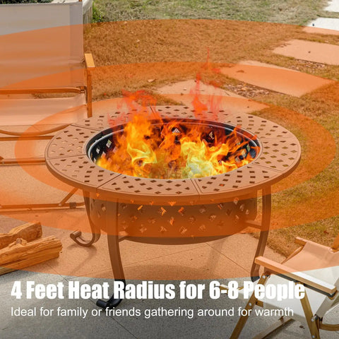 36 Inch Outdoor Fire Pit Table With Lid And Poker, Includes Two Grills For Backyard BBQ, Wood Burning Round Metal Patio Fire Pit 3 In 1 For Patio Picnic And Party, Easy Assembly And Free Replacement Accessories