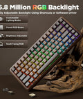 Premium Solid Walnut Wood 75 Percent Wireless RGB Mechanical Gaming Keyboard Featuring Dope Hot Swap Caps And Fire Backlighting with customizable RGB backlight.