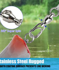 Beefy Ball Bearing Fishing Swivel Snaps With Oval Split Rings 25Pcs Set Heavy Duty High Strength Power Snap Swivels Quick Change Lure Connectors For Saltwater And Freshwater Tackle 30Lbs To 125Lbs stainless steel swivel snap with oval ring, 360° spin