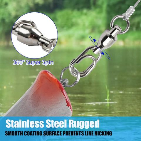 Beefy Ball Bearing Fishing Swivel Snaps With Oval Split Rings 25Pcs Set Heavy Duty High Strength Power Snap Swivels Quick Change Lure Connectors For Saltwater And Freshwater Tackle 30Lbs To 125Lbs stainless steel swivel snap with oval ring, 360° spin