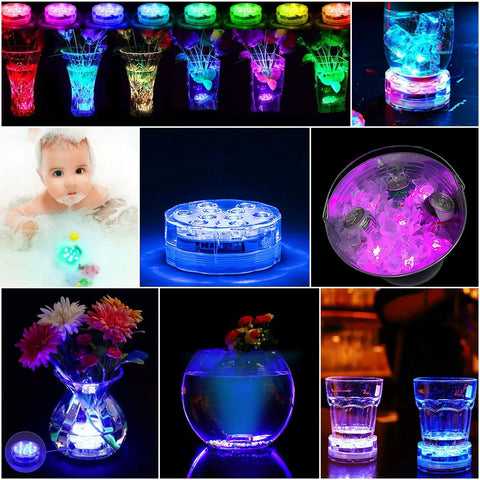 Color Changing Submersible LED Lights With Remote Battery Operated Decor for aquariums, vases, and parties, 4-pack variety