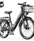 Badass Electric Bike For Adults With 750W Peak Motor Crushing Hills At 20 Mph, 26 Inch Fat Tire Ebike showing sleek black frame and front basket.