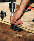 Floor Squeak Fix Kit for Under Carpet Wood Floors, Squeak No More System With tools and screws on wooden surface being used
