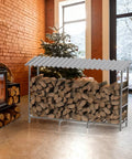 Heavy Duty Four Foot Firewood Rack With Weather Cover For Indoor And Outdoor Use Sturdy Metal Wood Storage Stand Keeps Dry Firewood Ready For Fireplace Or Fire Pit in living room.