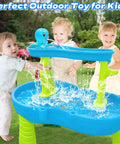 Octopus Battery Powered Water Table Pump For Backyard Outdoor Sand And Water Table Play, blue table with kids.