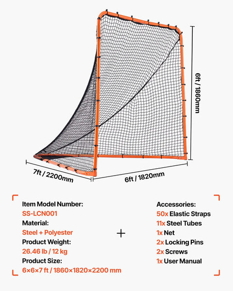 Foldable 6x6 Lacrosse Goal With Portable Steel Frame For Backyard Practice Quick Snap Lock Setup Easy Foldaway Design Ideal Training Net For Kids Teens And Adults Durable Orange