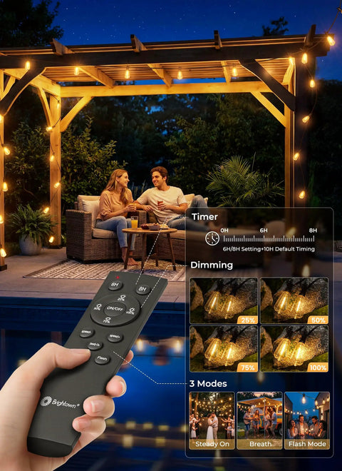 52Ft Solar String Lights For Outdoor Patio Waterproof With Remote And Timer, USB Or Solar Powered Dimmable Backyard Party Lights