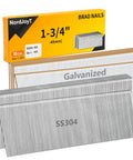 Solid As A Rock 18 Gauge Brad Nails 1 3/4 Inch Head 1000 Piece Box Premium Galvanized Steel fasteners in packaging.