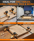 Extended 5-3/8 Inch T Slot Hold Down Clamps 4 Pack for CNC Router and Woodworking adjustable with rubber pads in use on wood.