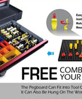 68 Piece Large Pegboard Tool Organizer Set for Tool Chest, Cart, Cabinet, and Workbench Storage Black Includes Sockets, Wrenches, Screwdrivers, and Pliers Clips and Holders for Easy Garage Organization installed in a drawer