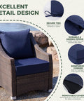 Deep Seat Outdoor Cushions Set For Patio Furniture 24 X 24 X 5.75 Inches waterproof and fade resistant navy blue shown on wicker chair