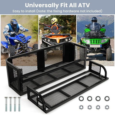 Heavy Duty Rear Cargo Basket For ATV And UTV Detachable Steel Mesh Drop Rack Black Powder Coated Rust Resistant Universal Trail Ready Sling Your Gear No Sweat
