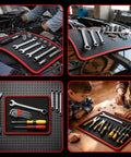 Heavy Duty Magnetic Tool Mat With Wristband And Flexible PVC Pad Non Slip Tool Holder Tray 40Lb Magnetic Parts Pads displayed with tools