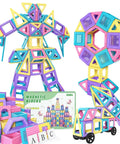 Awesome 100 Piece Magnetic Tiles Set For Kids Magnetic Blocks STEM Toy For Ages 3 To 8 Build Cars Castles And More Hands On Learning With Colorful Macaron Blocks Ideal Gift For Boys And Girls, colorful magnetic blocks set with castle, car, and robot builds