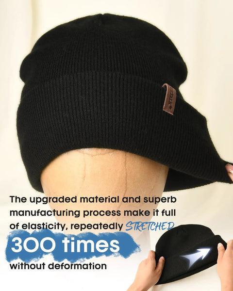 Unisex Cuffed Beanie Thick Double Knit Winter Skull Cap Black Cozy Warm For Skiing Running And Daily Cold Weather Protection