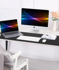 Home office with computer, laptop, and Large Desk Pad 47.2 Inch By 17 Inch Leather Desk Pad Protector With Natural Cork And PU Leather