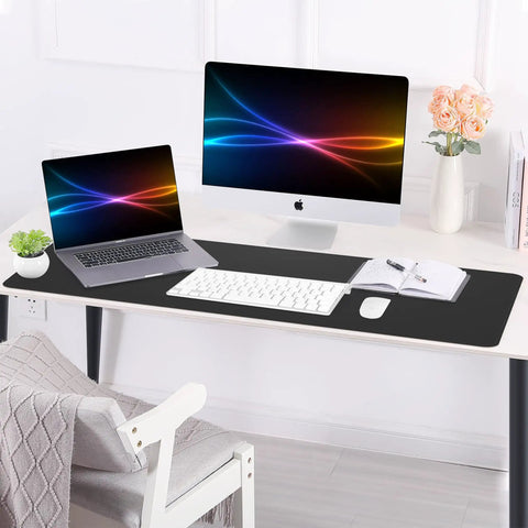 Home office with computer, laptop, and Large Desk Pad 47.2 Inch By 17 Inch Leather Desk Pad Protector With Natural Cork And PU Leather
