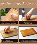 Steps using Oil Applicator Brush For Cutting Boards And Wooden Utensils to clean and oil a bamboo board