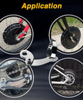 Universal Torque Arm Conversion Kit M14 for E Bike showing installation on front and rear hub motors inside and outside the frame or fork.